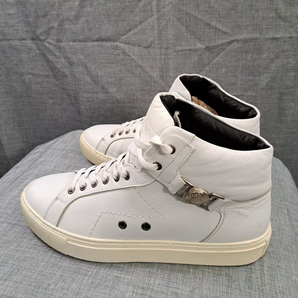 %Versace Collection High Top Sneakers Men White Leather Size 44 / D11